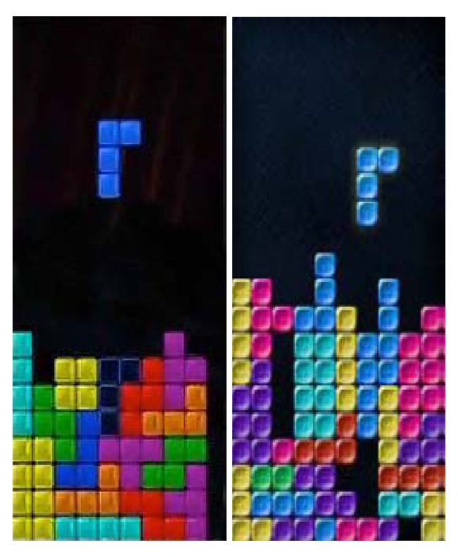 Side by side Tetris and Mino gameplay screenshots reproduced from the federal court opinion